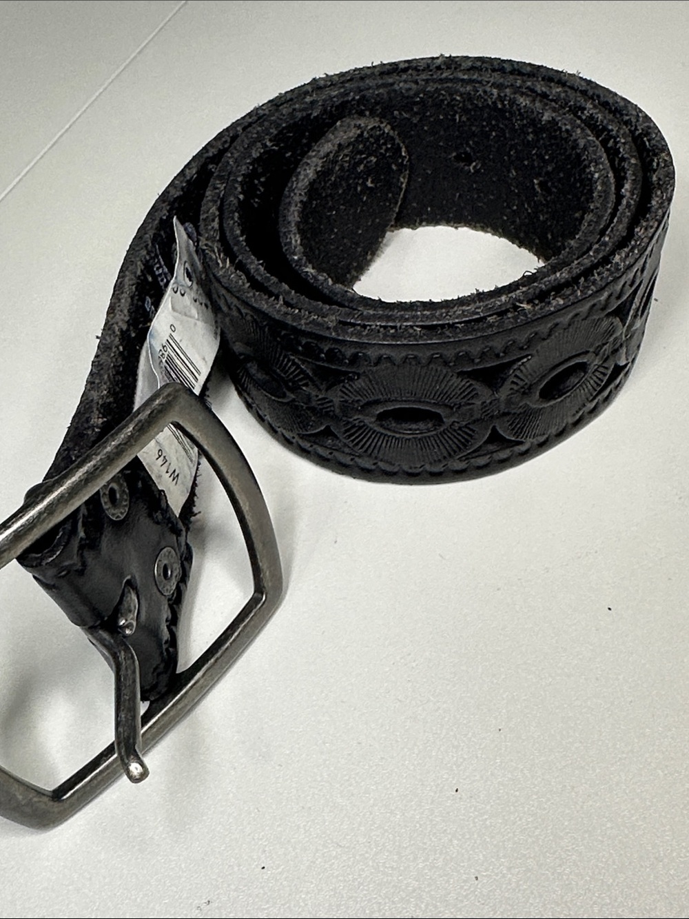 Black Embossed with Cutouts Leather Belt - Accessory XS 30-34”